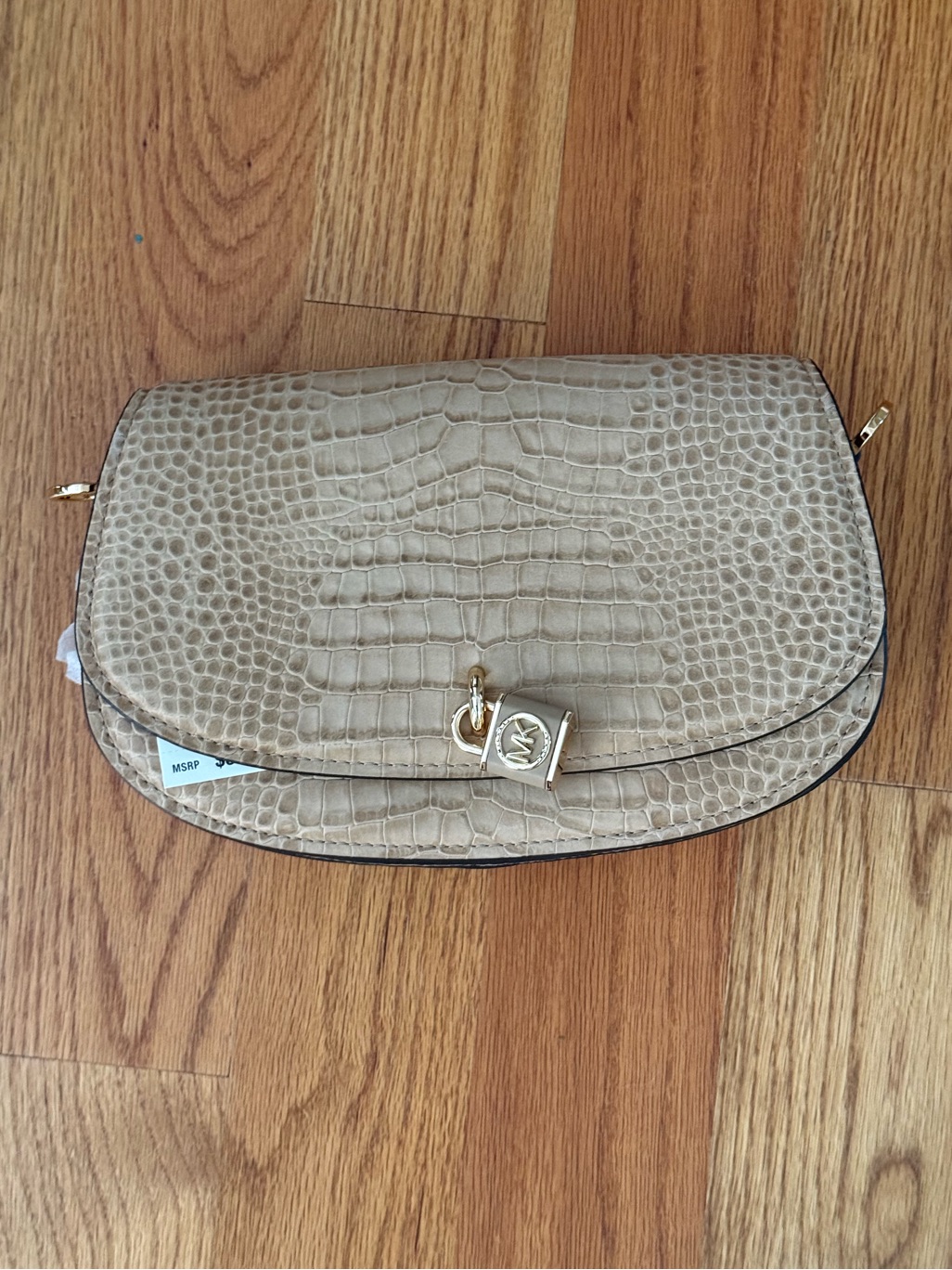 Michael Kors Taupe Croc-Embossed Leather Gold Hardware Missing Crossbody Strap
